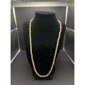 Vintage Merlite Twist Rope Chain Necklace Gold Silver Two Tone Thick 23”